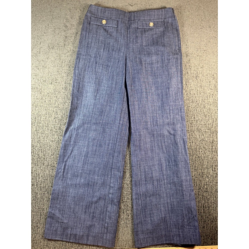 LOFT Womens Blue Herringbone Wide Leg Pants Gold Button High Rise Size 6 NEW